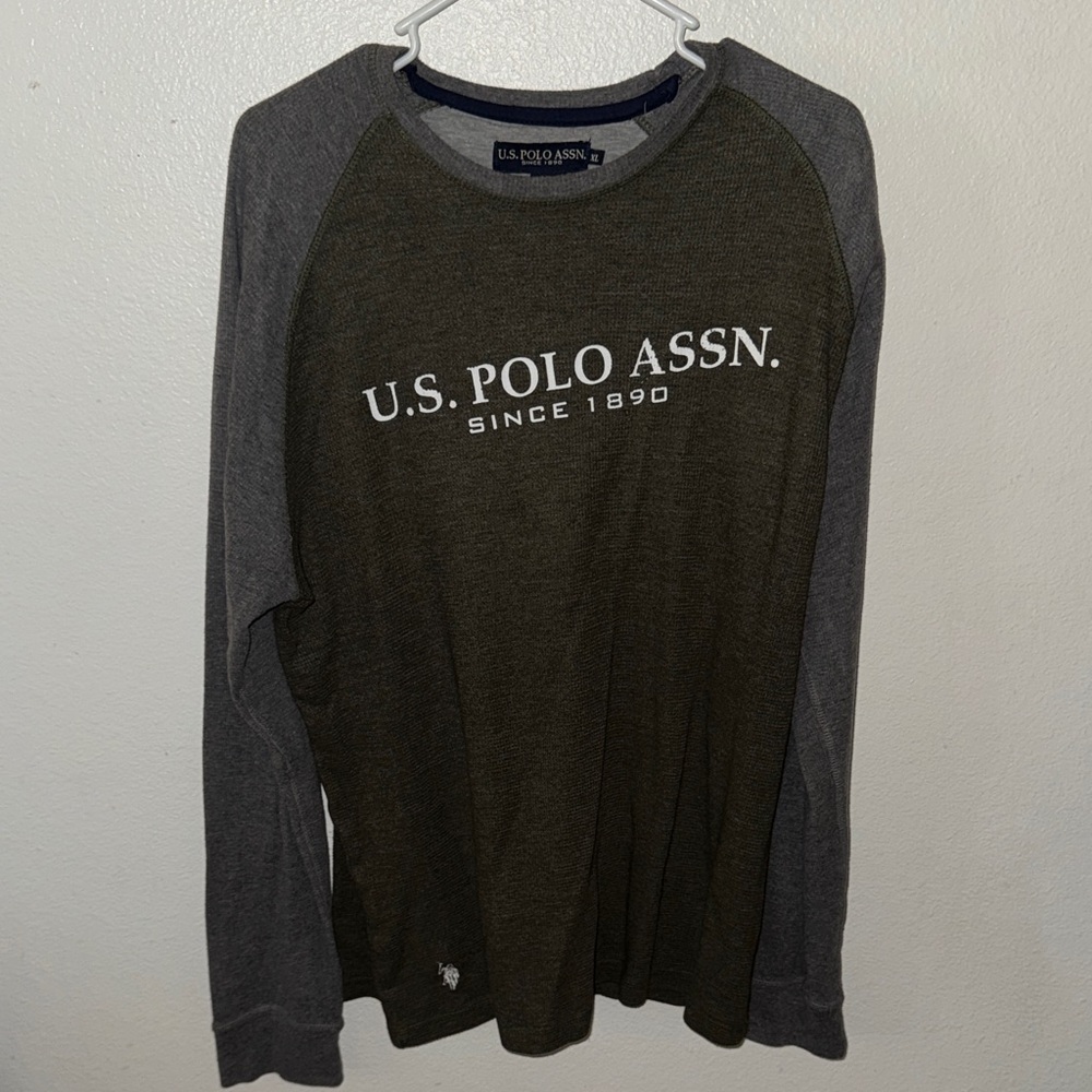 U.S. Polo Assn Long Sleeve Shirt XL Green Gray Logo Casual